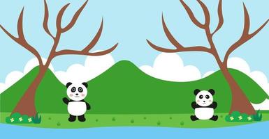 panda vector animaux mignons en style cartoon, animal sauvage, dessins pour vêtements de bébé. personnages dessinés à la main