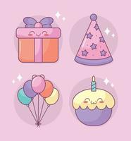 quatre kawaii anniversaire articles vecteur