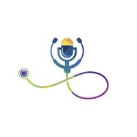 création de logo vectoriel podcast médecin. symbole d'illustration de stéthoscope et microphone.