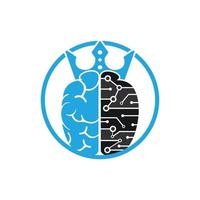 création de logo vectoriel roi intelligent. cerveau humain avec conception d'icône de couronne.