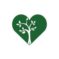 modèle de conception de logo vectoriel stylo arbre. concept de logo d'amour et de nature d'écrivain.