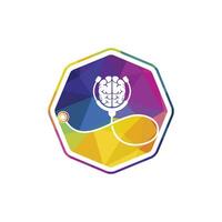 modèle de logo vectoriel de soins du cerveau. stéthoscope et création de logo d'icône de cerveau humain.