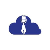 conception de logo de radio de podcast de conférence de microphone de stylo. création de logo vectoriel de podcast d'éducation.