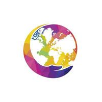 logo de la main du monde. sauver la conception du logo du monde. concept de logo de soins mondiaux. vecteur