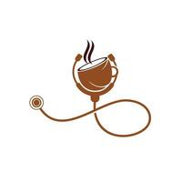 création de logo vectoriel café sain. stéthoscope de médecins avec création de logo de tasse à café.