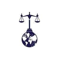 concept de logo de tribunal international et de cour suprême. échelles sur la conception d'icône de globe. vecteur