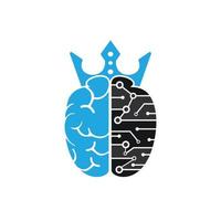 création de logo vectoriel roi intelligent. cerveau humain avec conception d'icône de couronne.