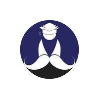 fort éducation logo conception modèle. étudiant avec moustache icône logo conception. vecteur