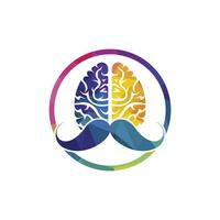 modèle de conception de logo vectoriel esprit moustache. concept de logo de cerveau intelligent.