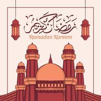 illustration dessinée à la main du ramadan kareem ou eid mubarak concept de voeux en fond blanc. vecteur