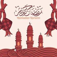 illustration dessinée à la main du ramadan kareem ou eid mubarak concept de voeux en fond blanc. vecteur