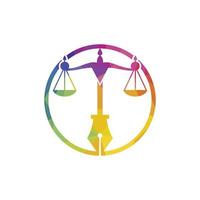 vecteur de logo de droit avec équilibre judiciaire symbolique de l'échelle de la justice dans une pointe de stylo. vecteur de logo pour le droit, les tribunaux, les services de justice et les entreprises.