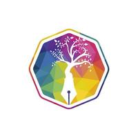 modèle de conception de logo vectoriel stylo arbre. concept de logo écrivain et nature.