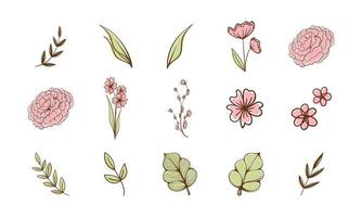 ensemble de mignonne floral botanique abstrait fleurs et feuilles. boho griffonnage vecteur illustrations.