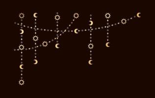 or mystique céleste pendaison guirlande Cadre coin avec soleil, étoiles, lune phases, croissants. fleuri bohémien magique rideau décoratif élément vecteur