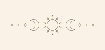 céleste texte diviseur avec soleil, étoiles, lune phases, croissants. fleuri boho mystique séparateur décoratif élément vecteur