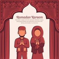 illustration dessinée à la main de la célébration de la fête du ramadan kareem iftar. mois sacré islamique 1442 h. vecteur