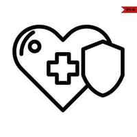 médicament dans cœur avec badge ligne icône vecteur