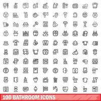 100 salle de bains Icônes ensemble, contour style vecteur