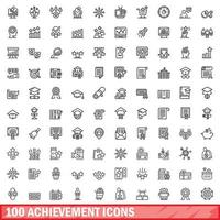 100 réussite Icônes ensemble, contour style vecteur