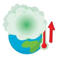 global chauffage icône isométrique vecteur. vapeur nuage plus de planète et thermomètre vecteur