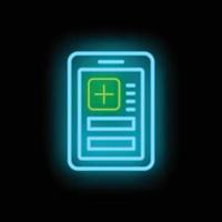 tablette médical Assurance icône néon vecteur