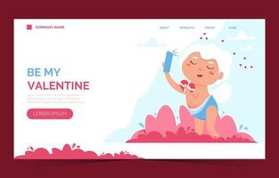 page de destination ange amour cupidon saint valentin. mignon garçon ou fille cupidon. ange volant vecteur