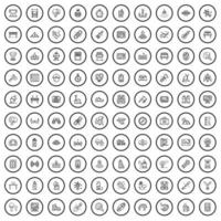 Ensemble de 100 icônes de passe-temps, style de contour vecteur