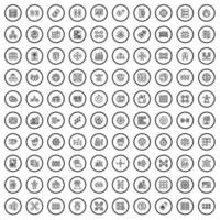 100 crypto-monnaie Icônes ensemble, contour style vecteur