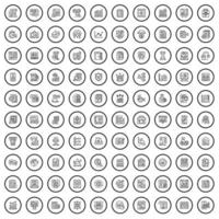 Ensemble de 100 icônes d'analyse de données, style de contour vecteur