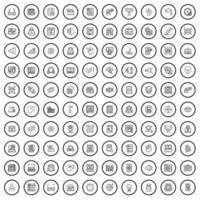 Ensemble de 100 icônes d'apprentissage en ligne, style de contour vecteur