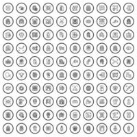 Ensemble de 100 icônes biométriques, style de contour vecteur