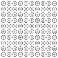 Ensemble de 100 icônes de chimie, style de contour vecteur