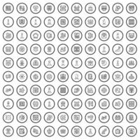 Ensemble de 100 icônes d'échecs, style de contour vecteur