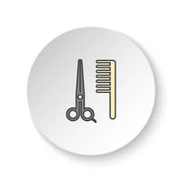 rond bouton pour la toile icône, ciseaux, peigne, coiffeur. bouton bannière rond, badge interface pour application illustration sur blanc Contexte vecteur