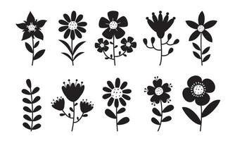 silhouette dessin de fleurs et les plantes vecteur