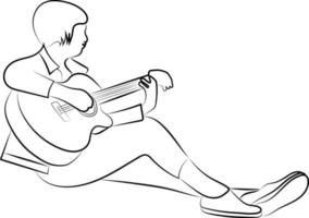 main tiré ligne dessin de une femme en jouant une guitare vecteur