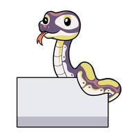 mignonne banane pastel Balle python dessin animé avec Vide signe vecteur