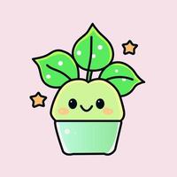 main tiré mignonne plante fleur feuille pot content personnage kawaii dessin animé dessins icône logo autocollant illustration mascotte griffonnage art vecteur