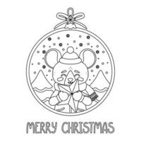 boule de Noël avec l'image du rat tenant une étoile. vecteur