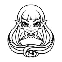 portrait de jeune fille vampire. illustration d'halloween pour des affiches et des autocollants. illustration vectorielle isolée sur fond blanc. contour, dessin noir et blanc. vecteur