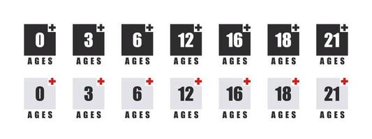 âge exigence Icônes. moderne âge limite Icônes. conseillé âge limite. âge restrictions panneaux. vecteur images