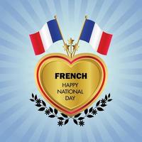 français drapeau indépendance journée avec or cœur vecteur