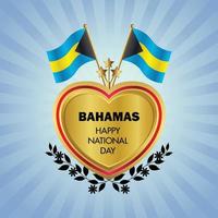 Bahamas drapeau indépendance journée avec or cœur vecteur