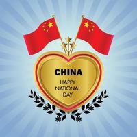 Chine drapeau indépendance journée avec or cœur vecteur
