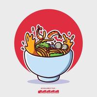 main tiré mignonne ramen illustration vecteur