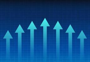 bleu La Flèche montrer du doigt ascendant et le retour est une la grille sur une foncé bleu Contexte. représente le croissance de le affaires dans commande à atteindre le ensemble buts vecteur
