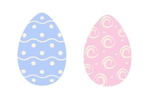 ensemble de deux Pâques des œufs dans branché rose et bleu avec abstrait modèle de ondulé lignes, points et des roses vecteur