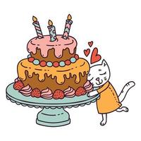 chat avec gâteau d'anniversaire. vecteur