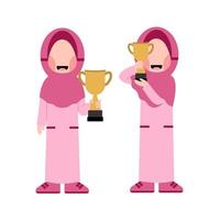 ensemble de hijab fille en portant trophée vecteur
